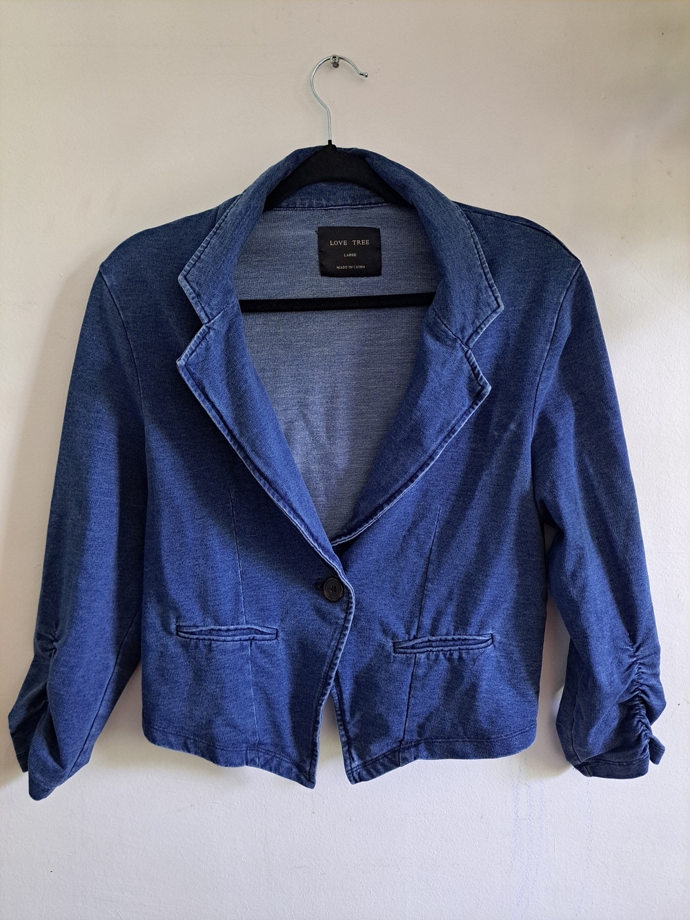 Love Tree Navy Blue Single-Button Denim-Style Blazer Large 2010 Vintage